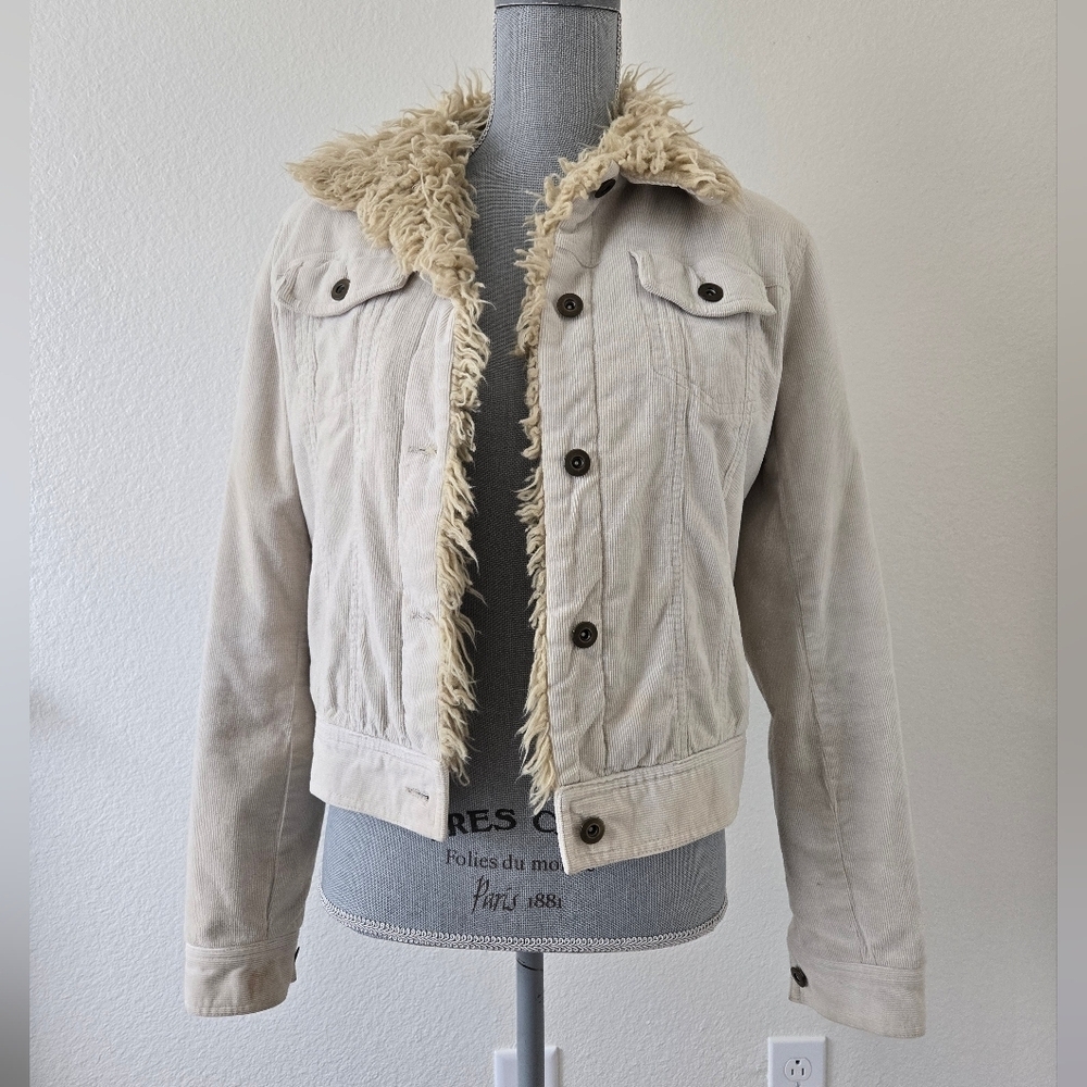 Ditto Y2K‎ with Fur Sherpa Lined Corduroy Jacket in Biege Color size Small